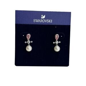 Swarovski  Perfection Pierced Earrings PINK Crystal Pearl NWOB